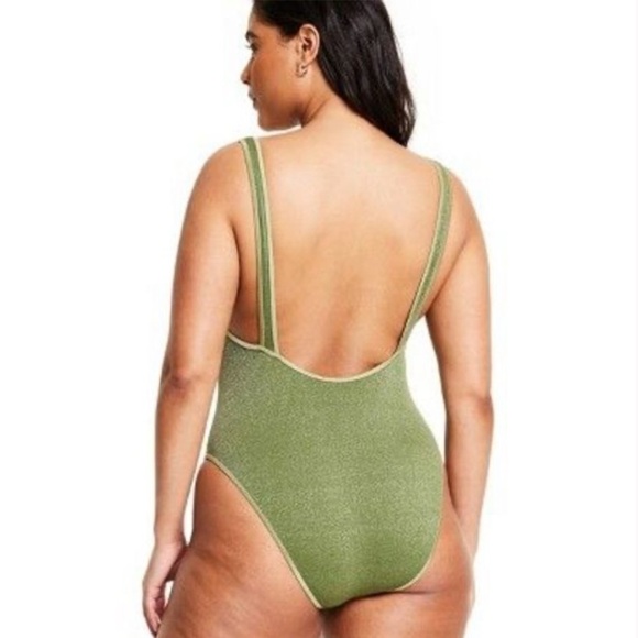 Fe Noel X Target Metallic High Leg Cheeky One Piece Swimsuit Dark Olive 1X NWT - Picture 2 of 9
